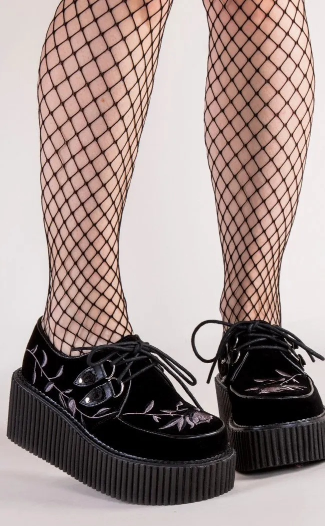 CREEPER-219 Black Velvet Creepers (Au Stock)