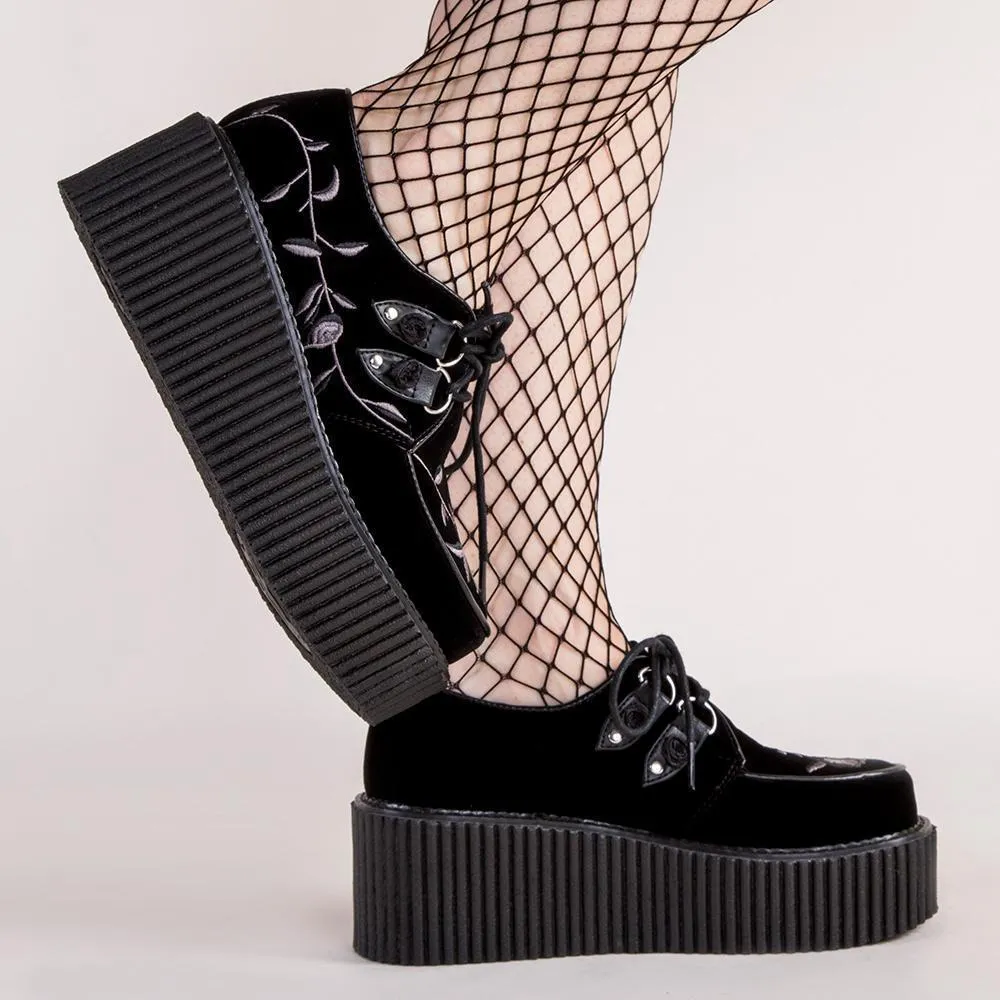 CREEPER-219 Black Velvet Creepers (Au Stock)