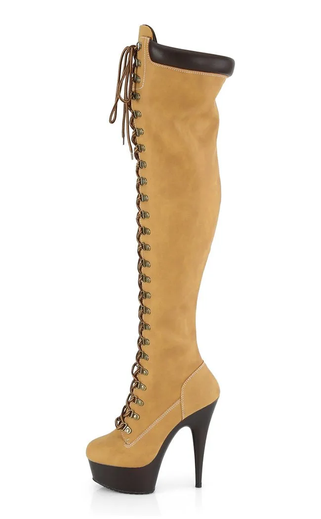 DELIGHT-3000TL Brown Thigh High Platform Timberland Boots