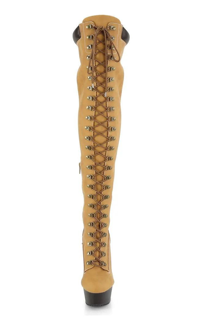 DELIGHT-3000TL Brown Thigh High Platform Timberland Boots