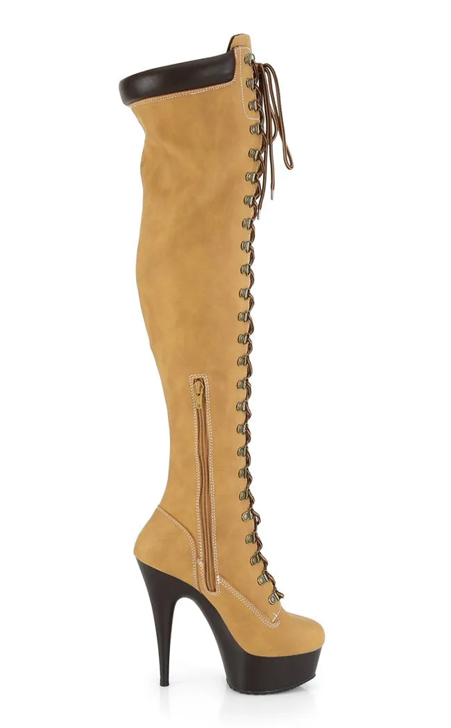 DELIGHT-3000TL Brown Thigh High Platform Timberland Boots