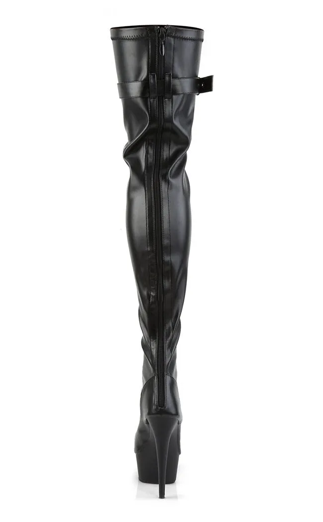 DELIGHT-3025 Black Vegan Leather Thigh High Boots