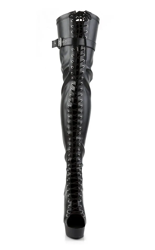 DELIGHT-3025 Black Vegan Leather Thigh High Boots