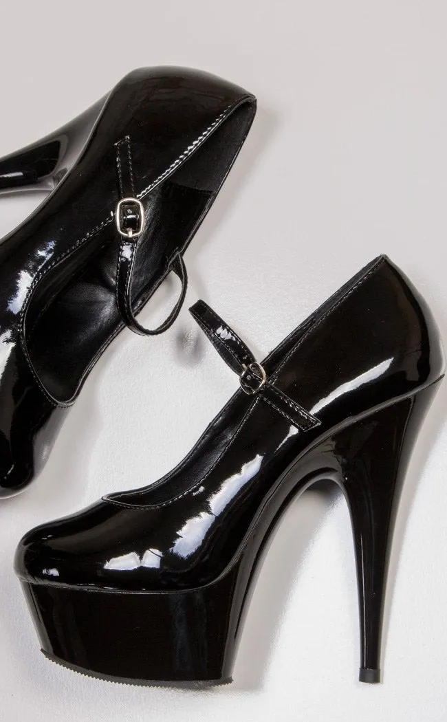 DELIGHT-687 Black Patent Platform Heels
