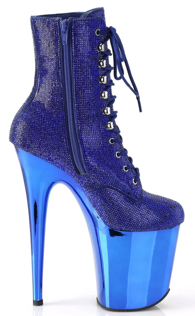 FLAMINGO-1020CHRS Royal Blue Rhinestone Ankle Boots