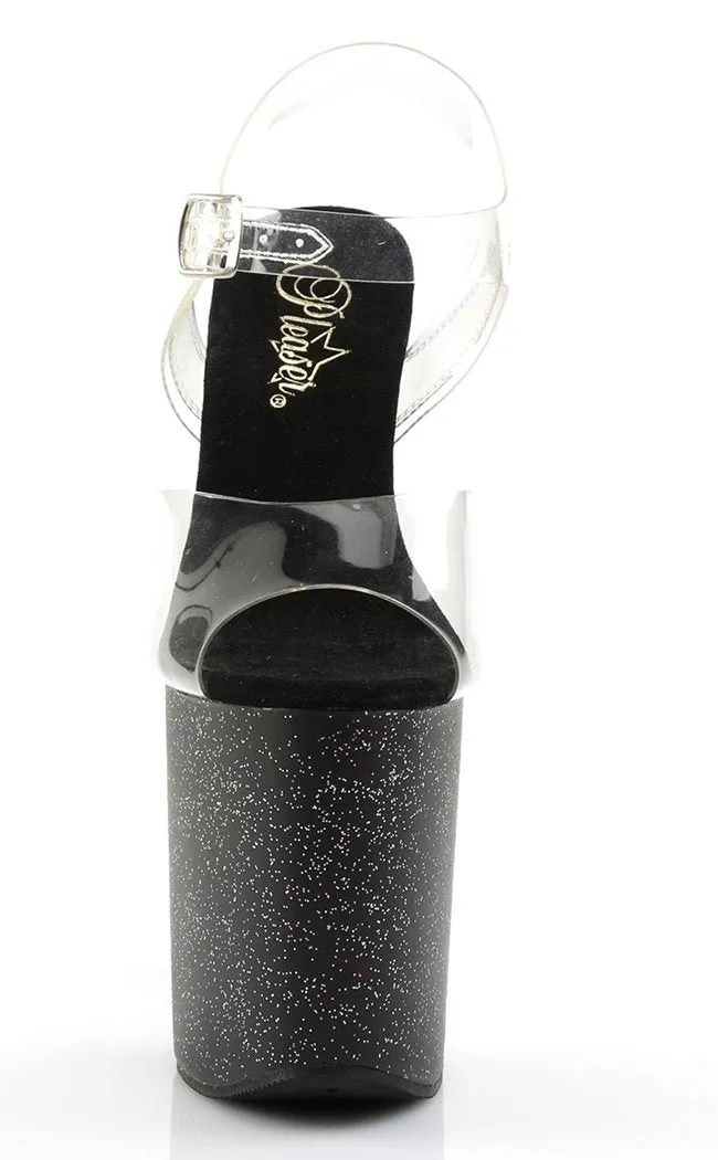 FLAMINGO-808MG Clear & Black Glitter Platform Heels