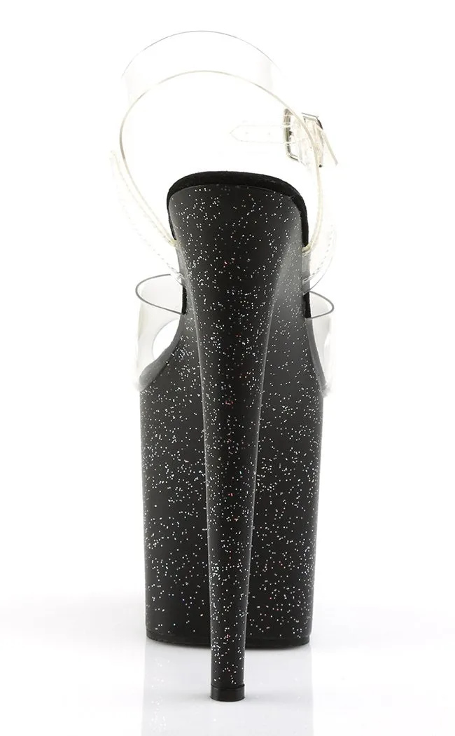 FLAMINGO-808MG Clear & Black Glitter Platform Heels