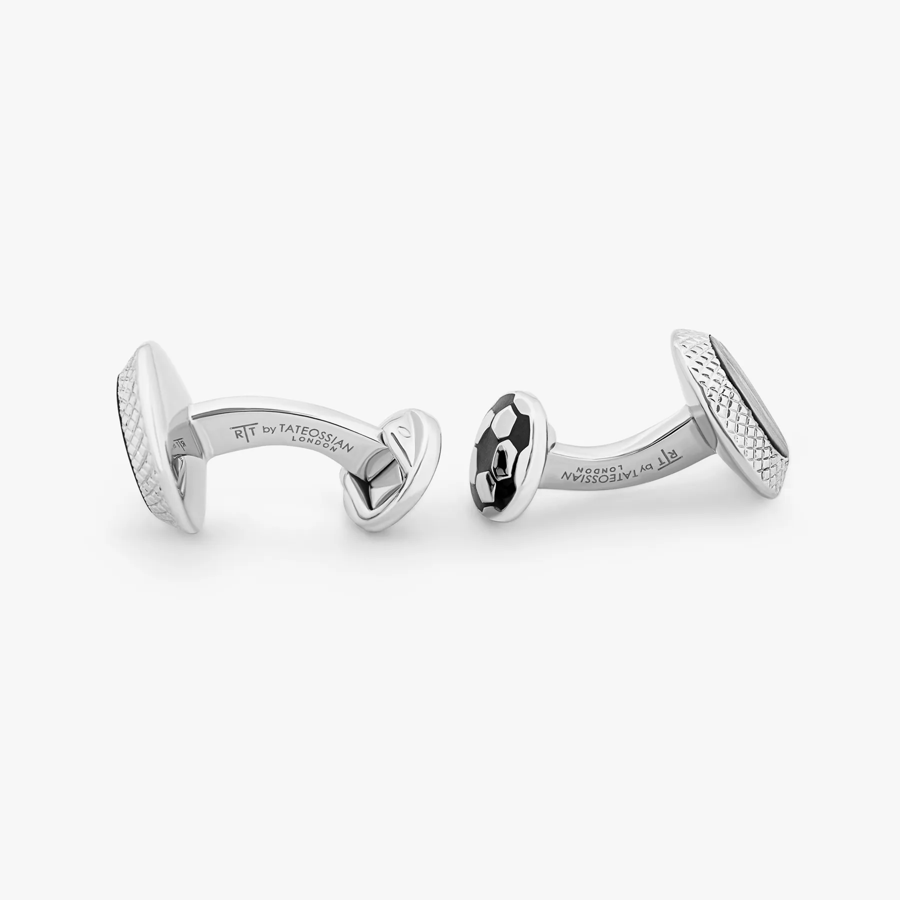 Football Cufflinks With Black Enamel In Palladium Plated
