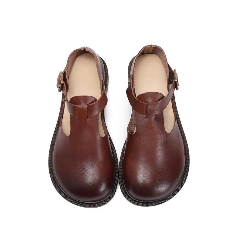 Handmade Leather Sandals For Women Mori Girl Style Retro Mary Jane Shoes Coffee/Black/Khaki