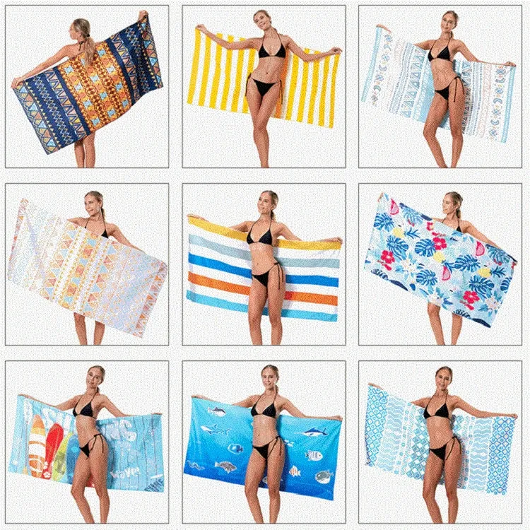 Printed Solid Color Beach Vacation Swimming Bath Towel Beach Towel, Color: Amber Bohemia(Round Mesh Bag)